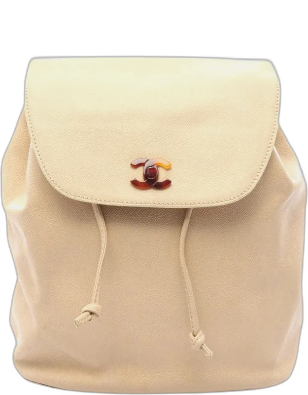 Triple Coco Mark Grained Calfskin Leather Backpack Bag