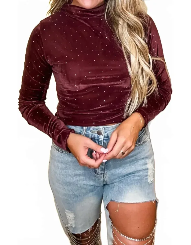 Stone Velvet Sparkle Fitted Top