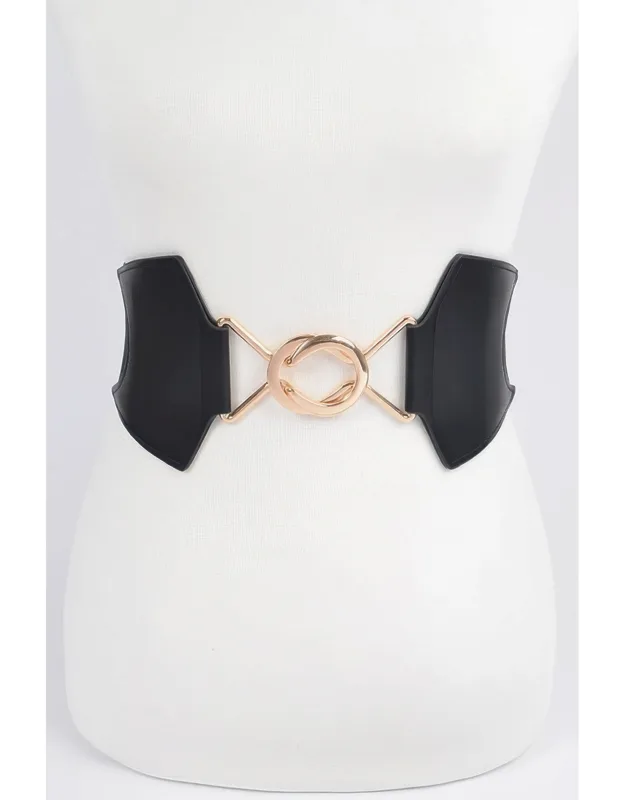 Faux Leather Wide Elastic Belt - Oversized Chain Design, Bold Metallic Style