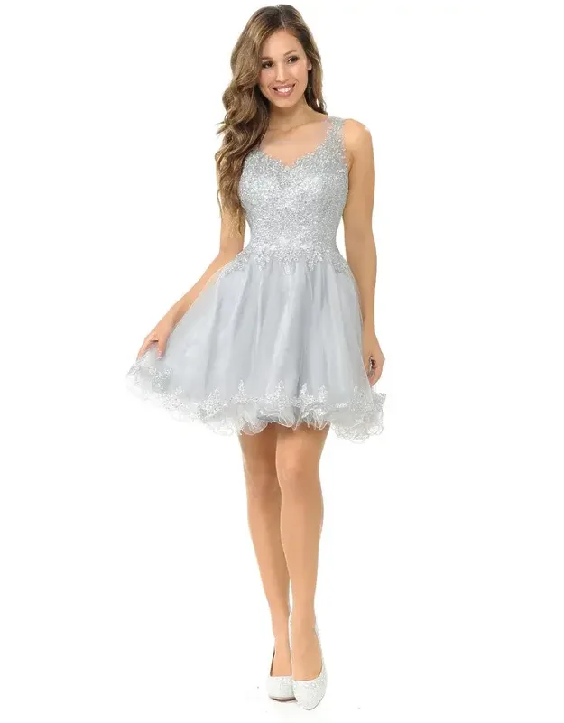 Sleeveless Illusion Neck Embroidered Dress With Tulle Skirt For Parties