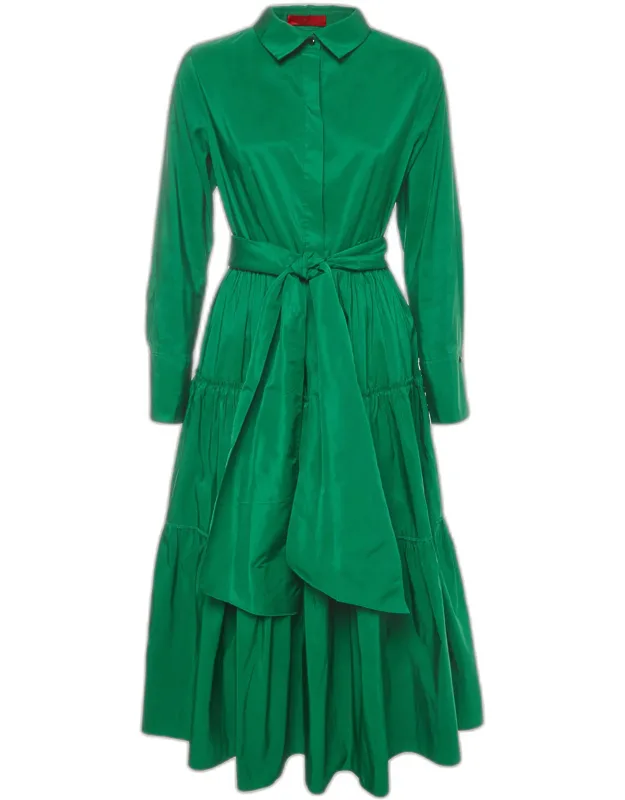 Taffeta Belted Midi Shirt Dress