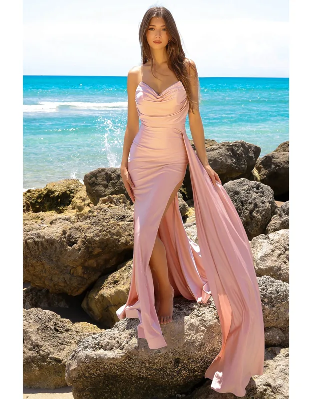 Simple Ruch Strapless Formal Dress With Side Cape