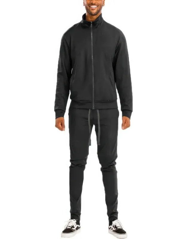Full Zip Up Solid Track Jacket Set