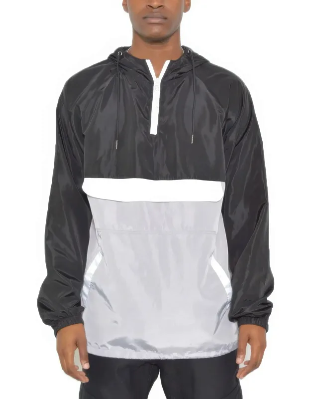 Color Block Anorak Jacket Pullover Windbreaker With Quarter Zip And Functional Pockets