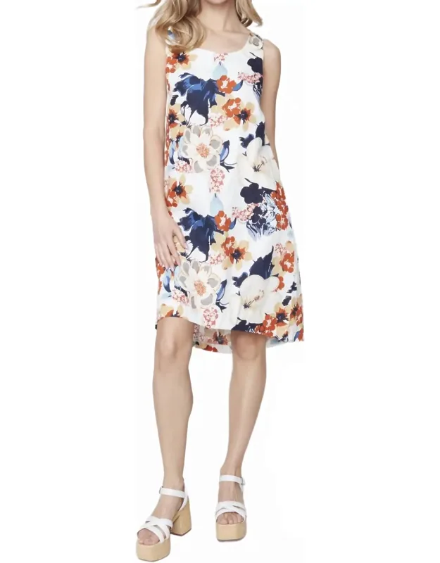 Sleeveless Printed Linen A-line Dress