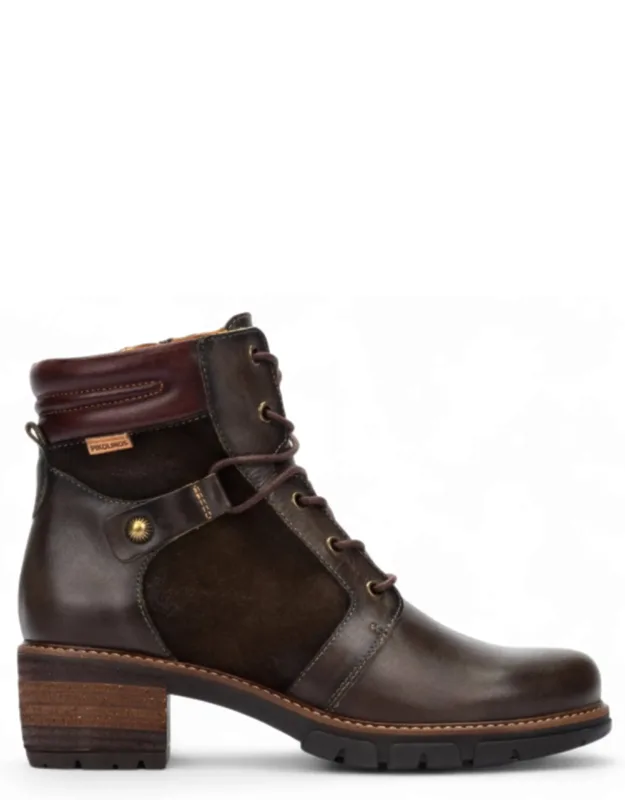 Leather Zip & Lace Up Heel Ankle Boots