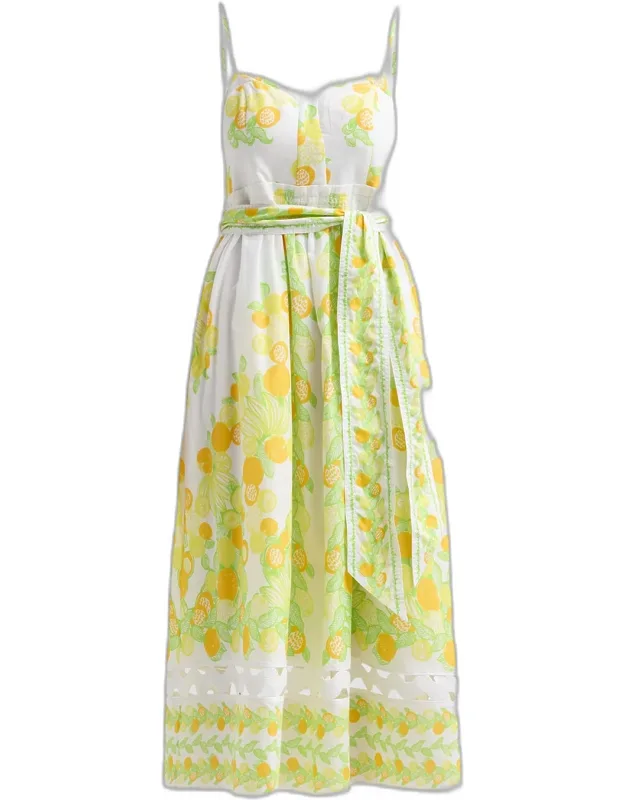 Printed Cotton Tie-waist Midi Dress