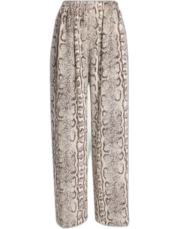 Python-print Silk Crepe Wide-leg Pants