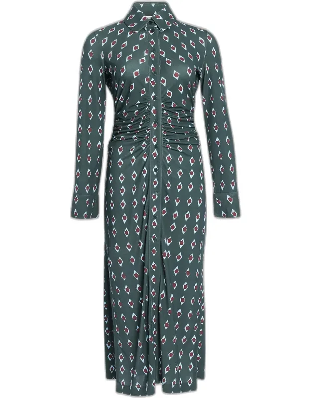 Claudia Diamond-print Midi Shirtdress