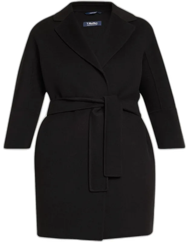 3/4-sleeve Wool Wrap Coat