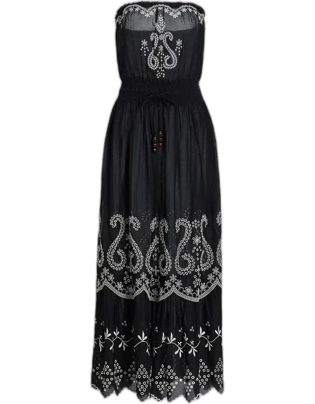 Embroidered Cotton Strapless Cover-up Dress