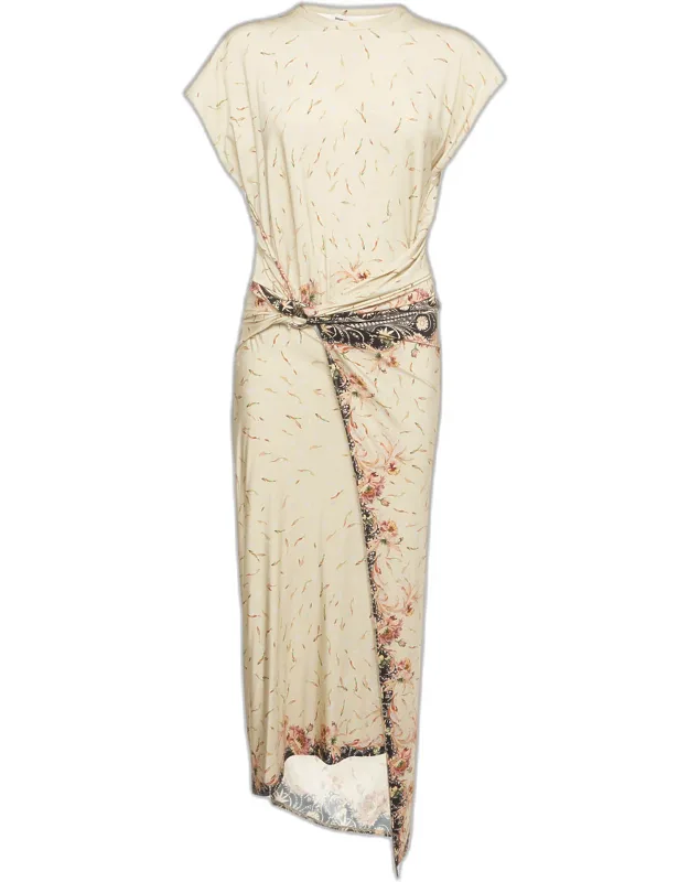 Floral Print Draped Maxi Dress