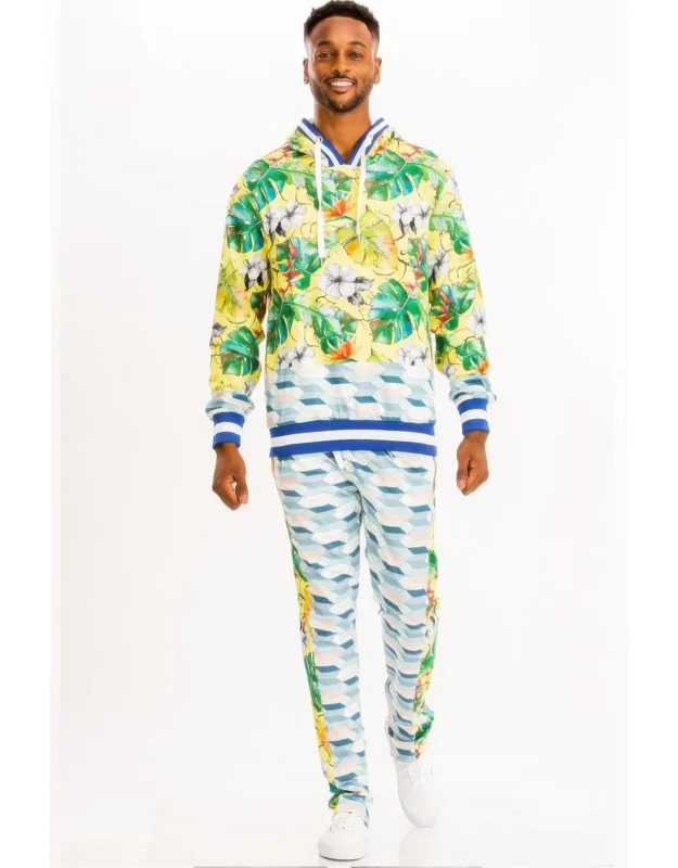 Print Hoodie And Sweat Set, Soft And Flexible Fabric