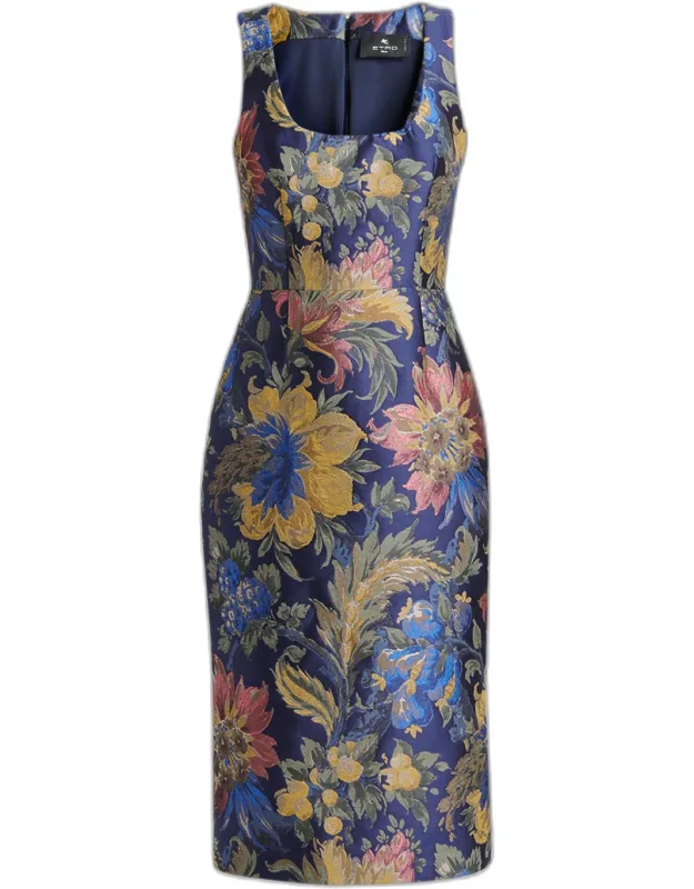 Floral Jacquard Midi Dress