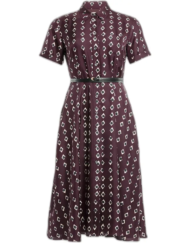 Kiera Diamond-print Silk Midi Shirtdress