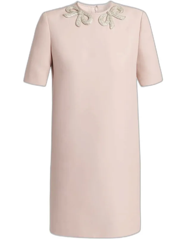 Embroidered Bow Mini Dress