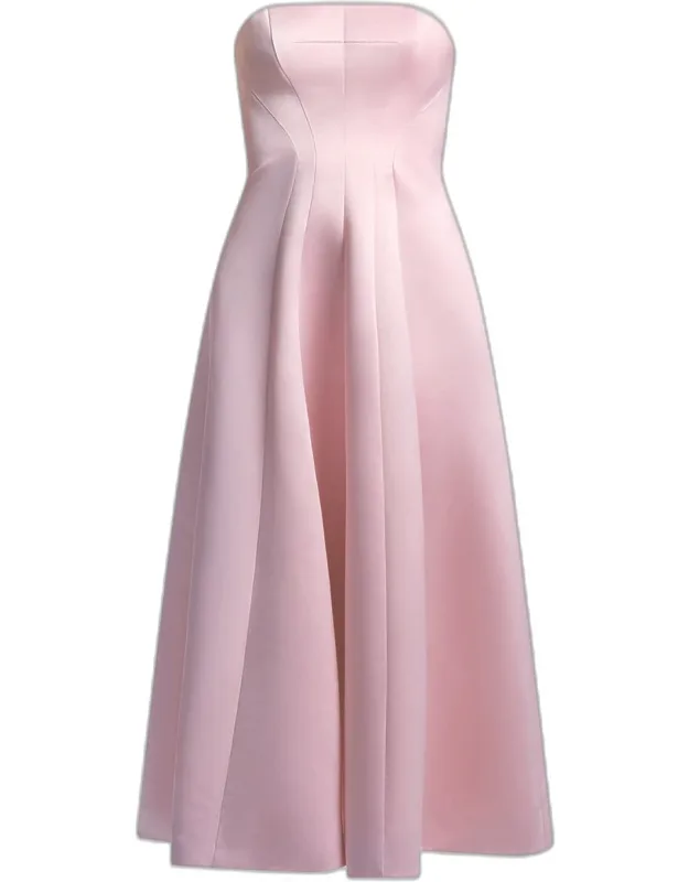 Strapless Fit-and-flare Satin Midi Dress