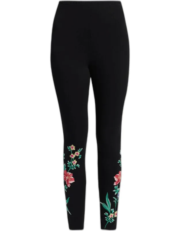Embroidered Cotton-blend Leggings