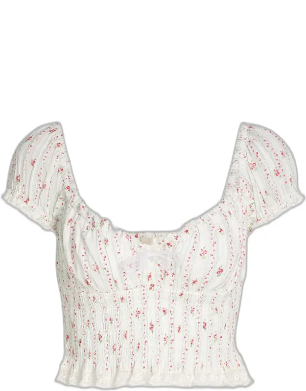 Floral Smocked Cotton Crop Top