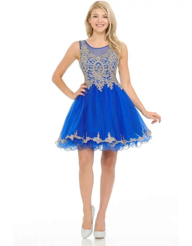 Sleeveless Illusion Neck Embroidered Dress With Tulle Skirt For Parties