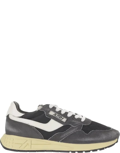 Leather And Mesh Sneakers With Vintage Touch