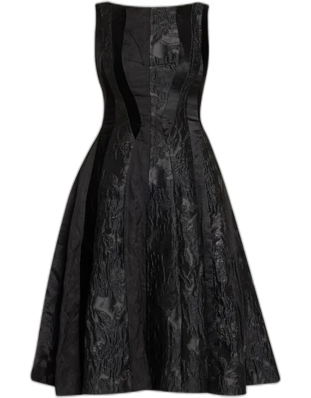 Mixed-media Patchwork Sleeveless Low-back Midi Dress