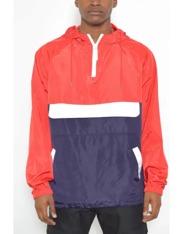Color Block Anorak Jacket Windbreaker - Lightweight, Water-resistant