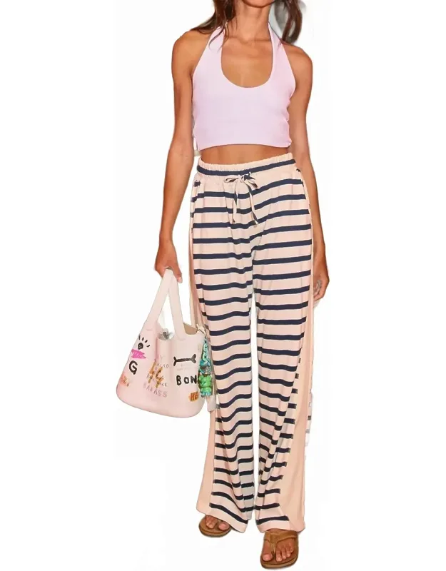 Exposed Seam Drawstring Striped Sweatpants