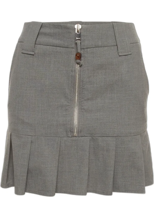 Chambray Pleated Mini Skirt