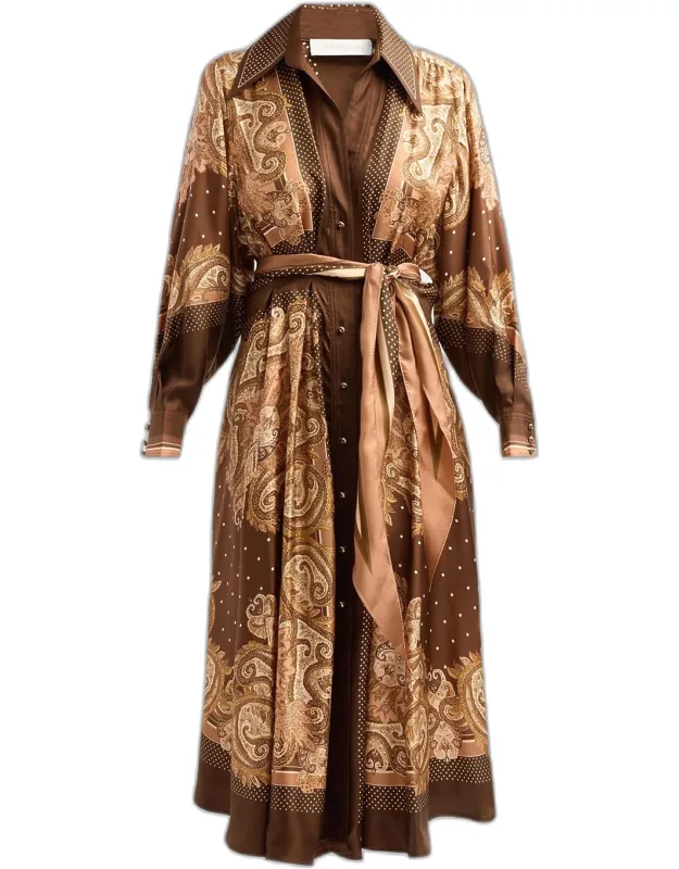 Luna Silk Tie-waist Midi Shirtdress