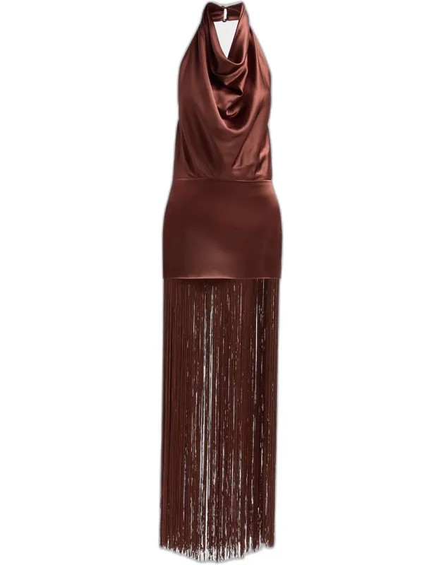 Cowl Fringe Maxi Dress