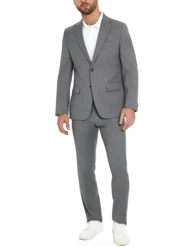 Two Button Notch Lapel Wool Blend Suit Jacket