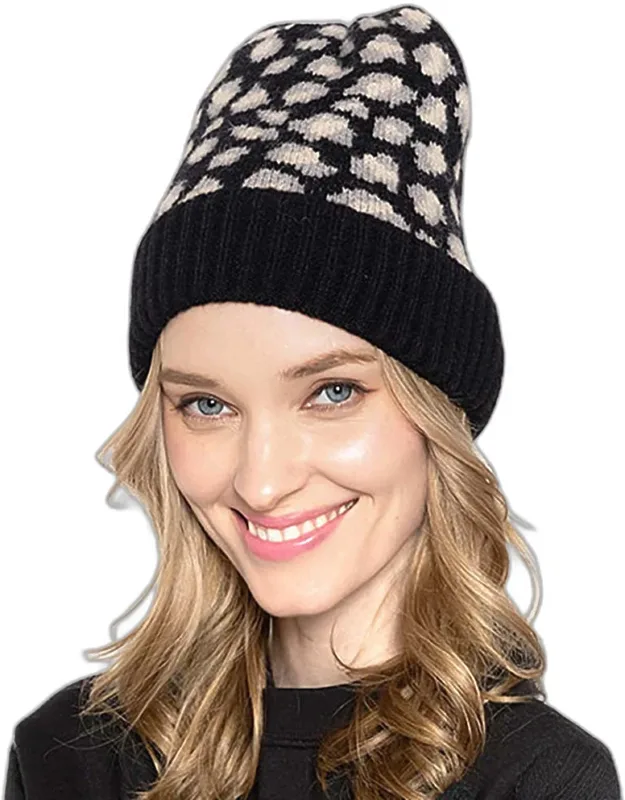 Leopard Patterned Ribbed Cuff Beanie