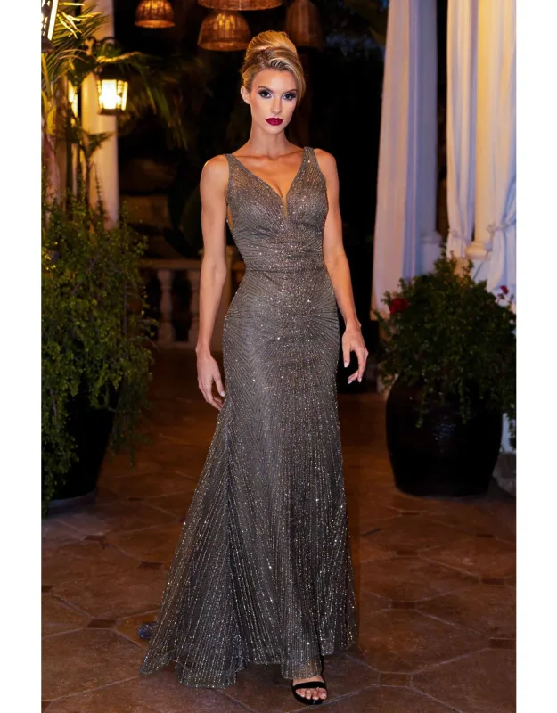 Sleeveless Beaded Illusion Formal Dress