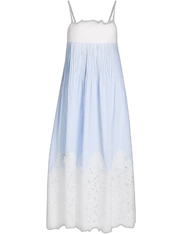 Lace-trimmed Seersucker Midi Dress
