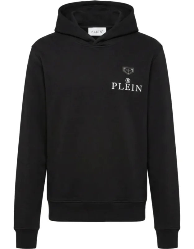 Hoodie Plein R - Soft Cotton Blend Fleece, Rib Knit Cuffs And Bottom Hem