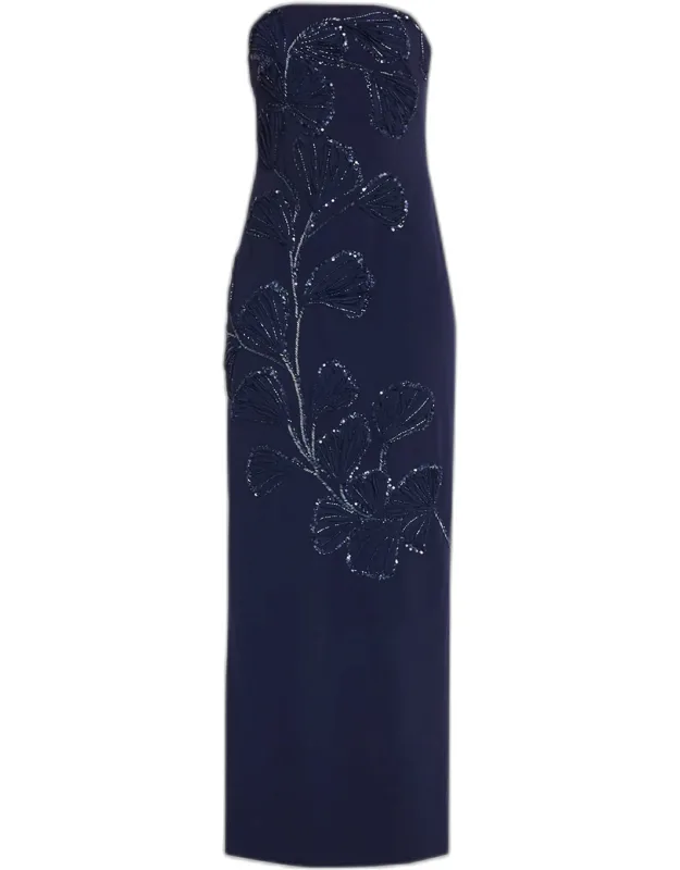 Embroidered Crepe Column Dress