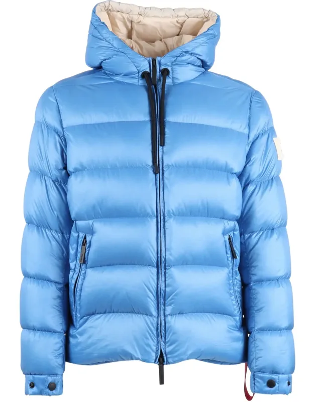 Hooded Puffer Jacket With Horizontal Quilted Padding And Patch Detail