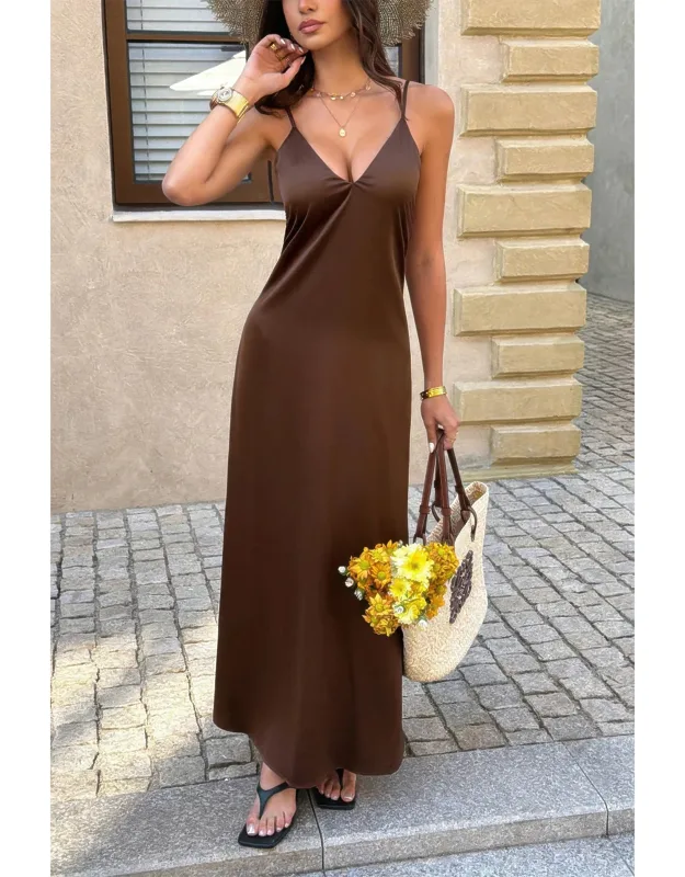 V-neck Backless Sleeveless A-line Long Dress