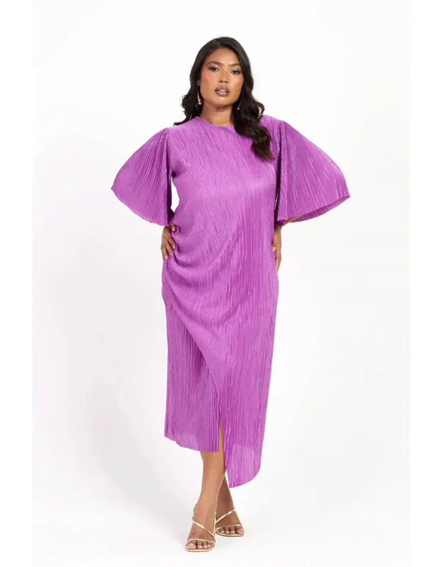 Ruched Side Flutter Sleeve Midi Dress
