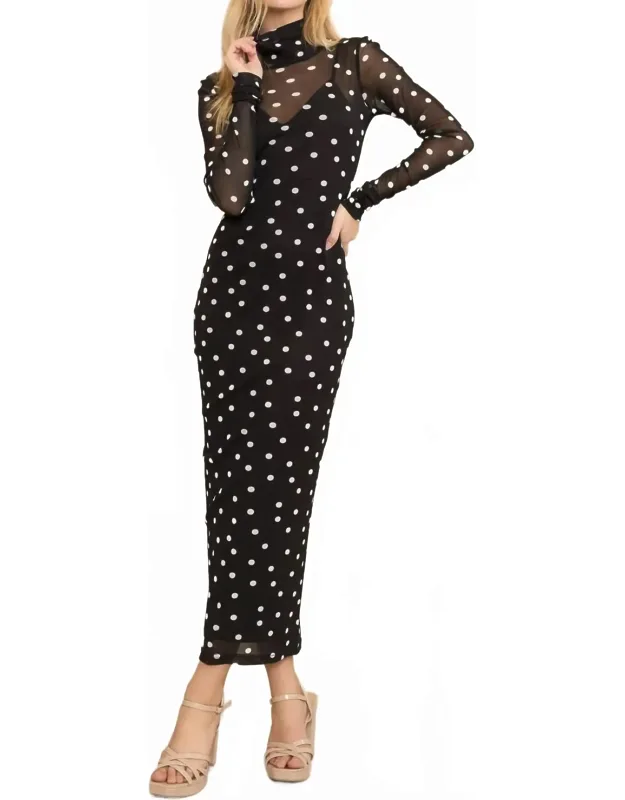 Polka Dot Mesh Maxi Dress