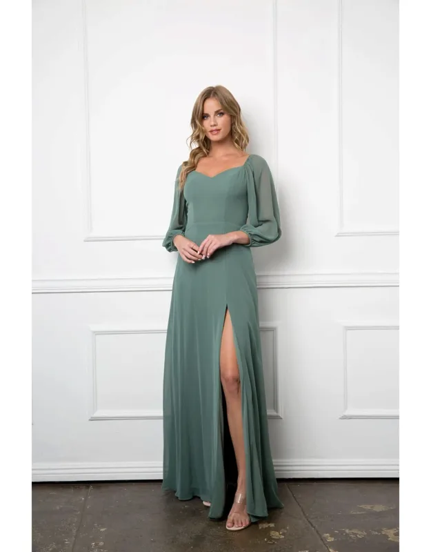 Long Sleeve Formal Chiffon Dress