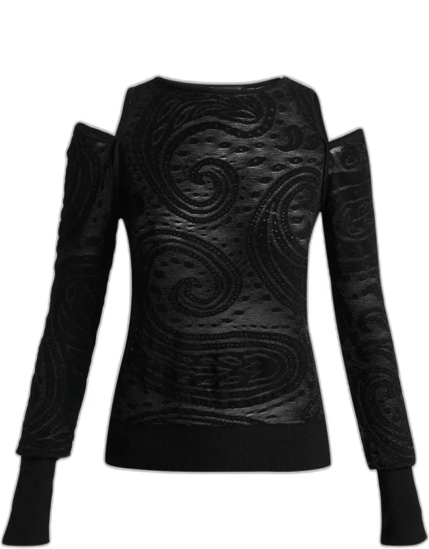 Paisley Knit Cold-shoulder Sweater