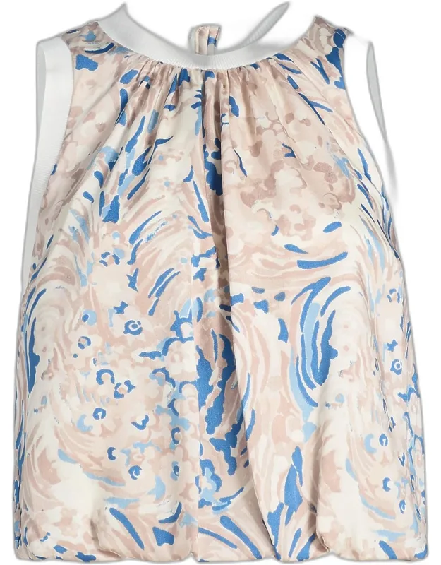 Daisy Swirl Printed Blouson Crop Top
