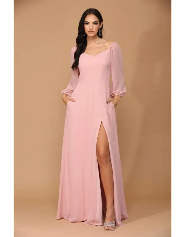 Long Sleeve Formal Chiffon Dress
