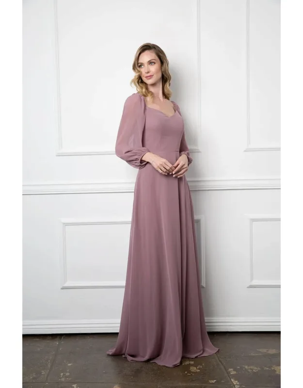 Long Sleeve Formal Chiffon Dress