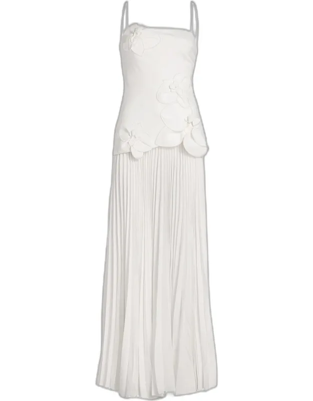 Floral Appliqué Pleated Maxi Dress