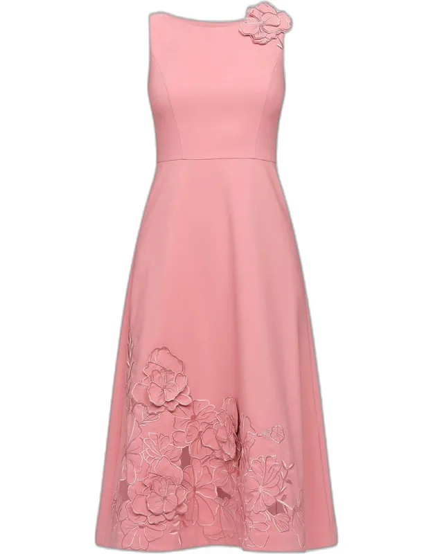 Floral Appliqué Stretch-crepe Midi Dress