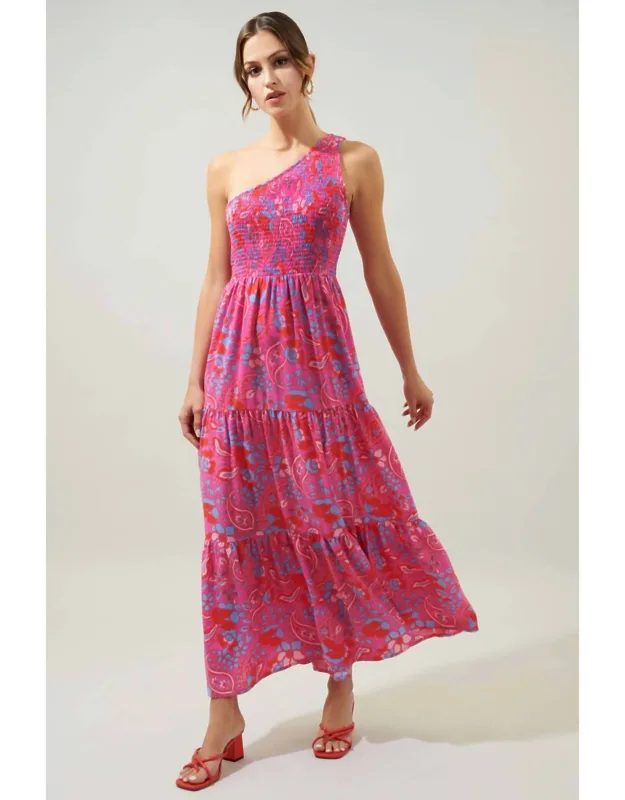 Smocked One Shoulder Maxi Dress
