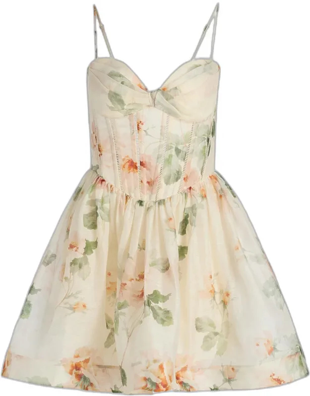 Floral Linen-silk Corset Minidress